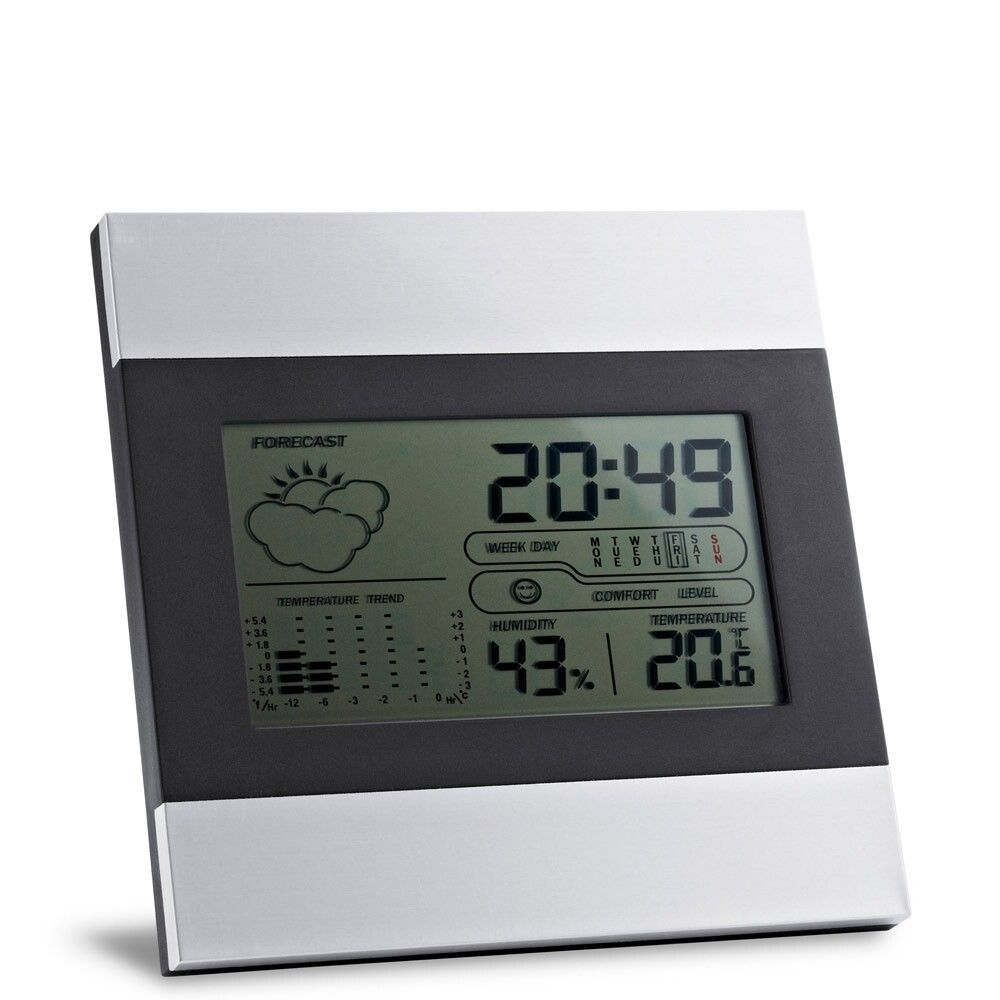 DENE Tischwetterstation mit LCD-Bildschirm aus Aluminium und ABS - satinsilber-765