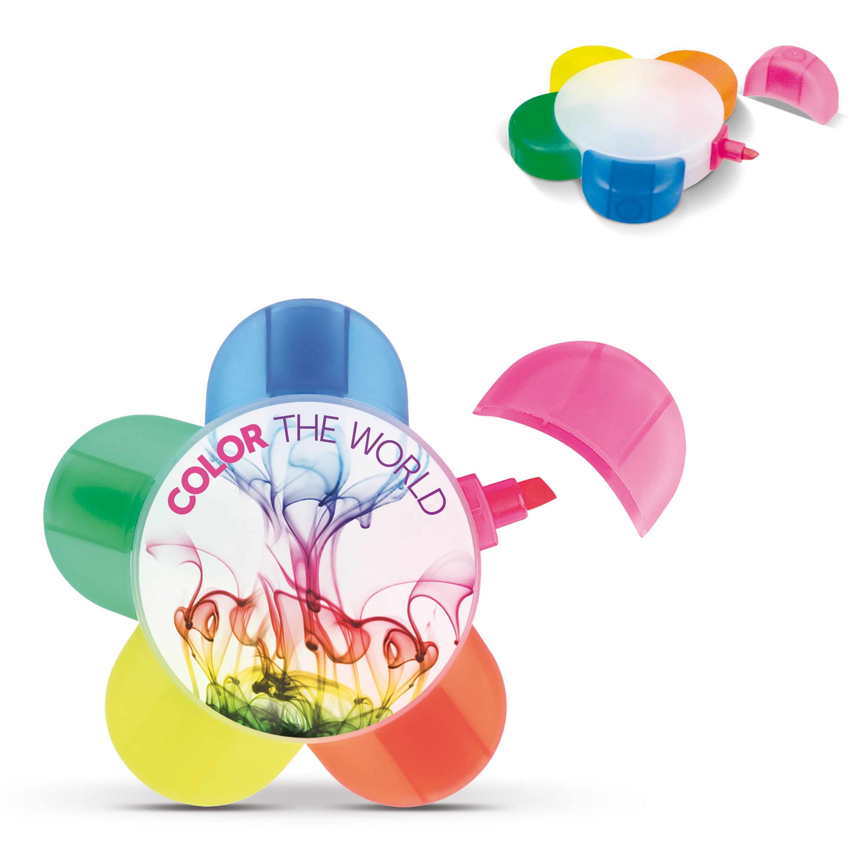 Textmarker Blume mit 5 Farben - natur  -  weiss-542