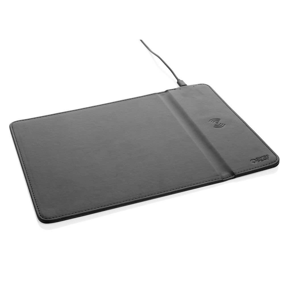 Swiss Peak RCS recyceltes 10W Wireless-Charging PU Mauspad - schwarz-333