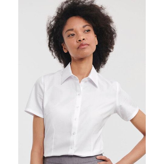 Ladies' Short Sleeve Tailored Herringbone Shirt - light blue-291
