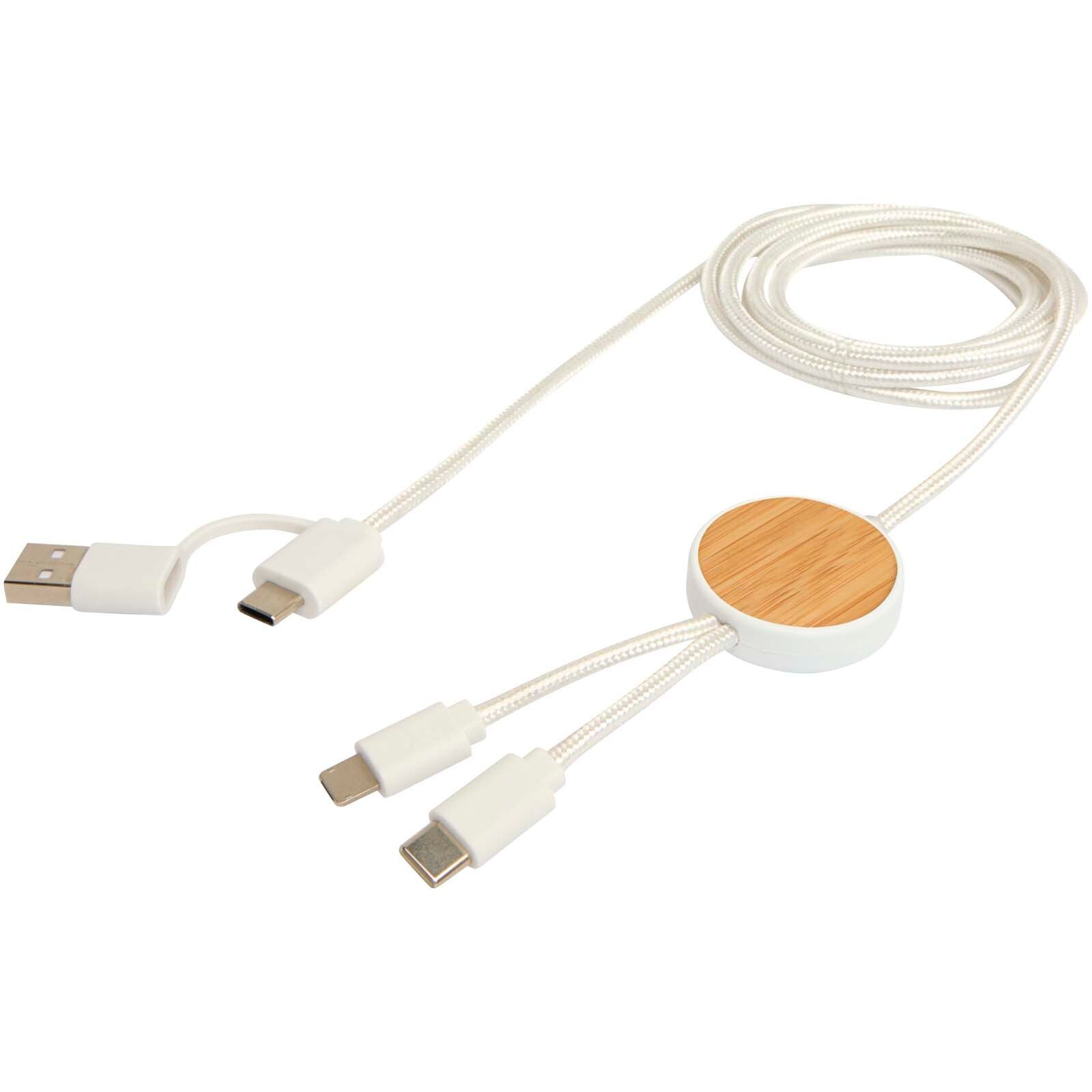 Chechia 150 cm 5-in-1 Kabel aus recyceltem Kunststoff für Datenübertragung und 27W Schnellladung mit Bambusdetails - weiss-596