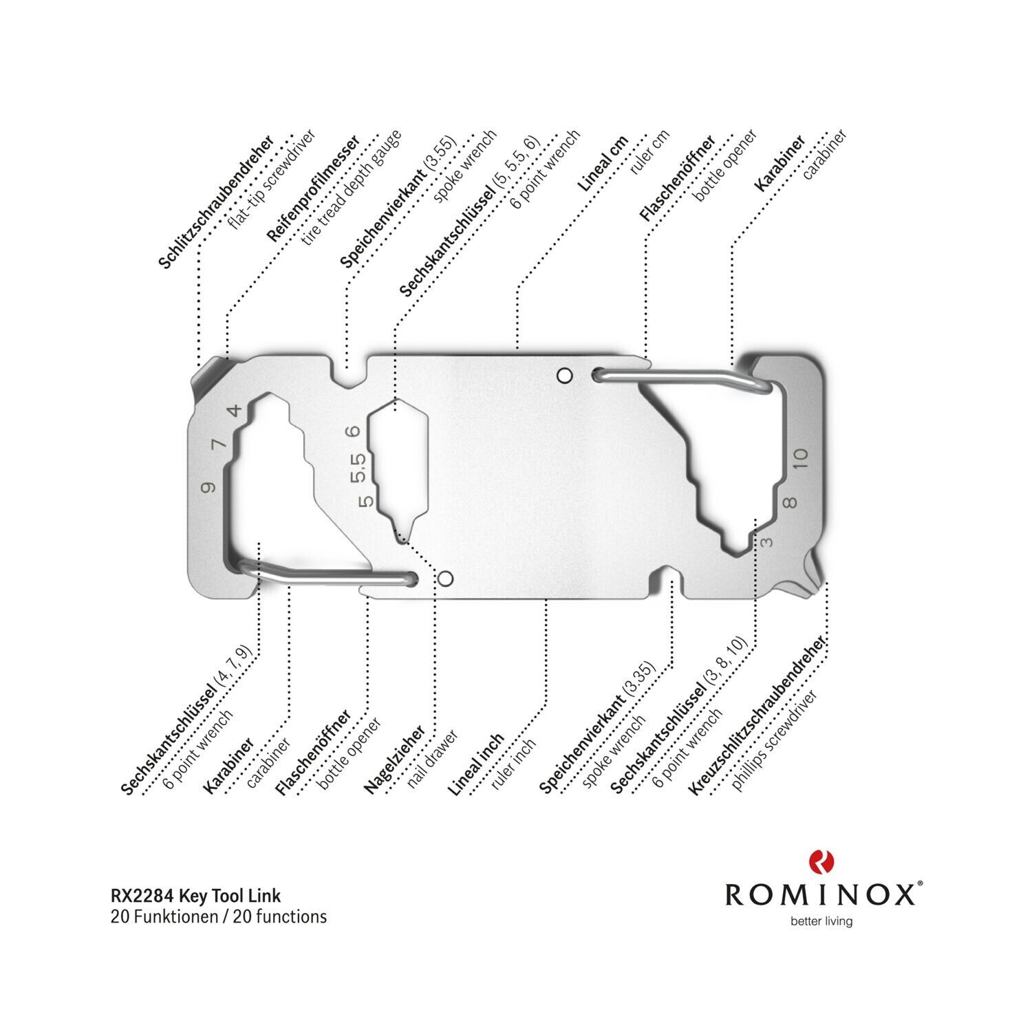 ROMINOX® Key Tool Link - 20 Funktionen (Karabiner)-211