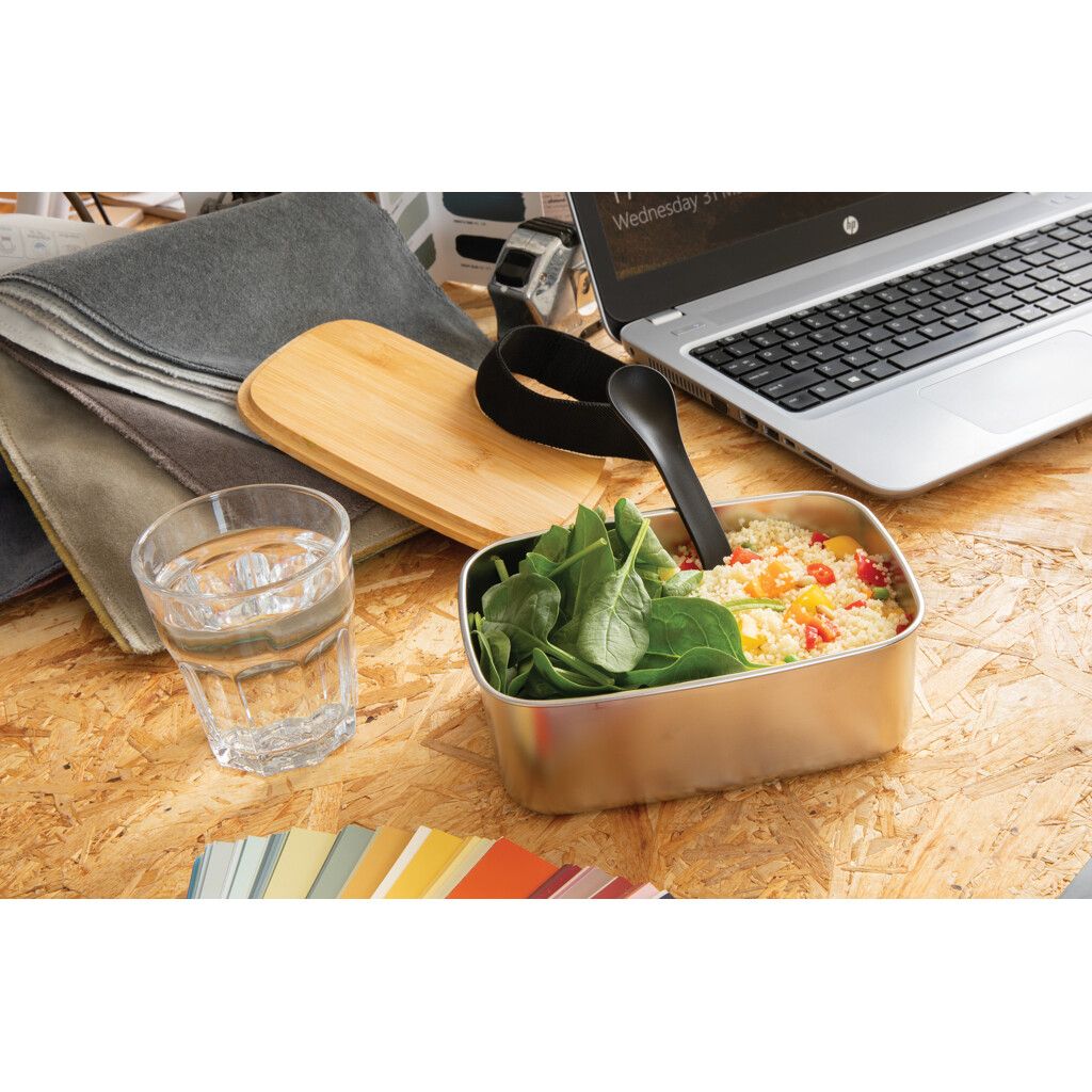 Stainless Steel Lunchbox mit Bambus-Deckel und Göffel - silber-608