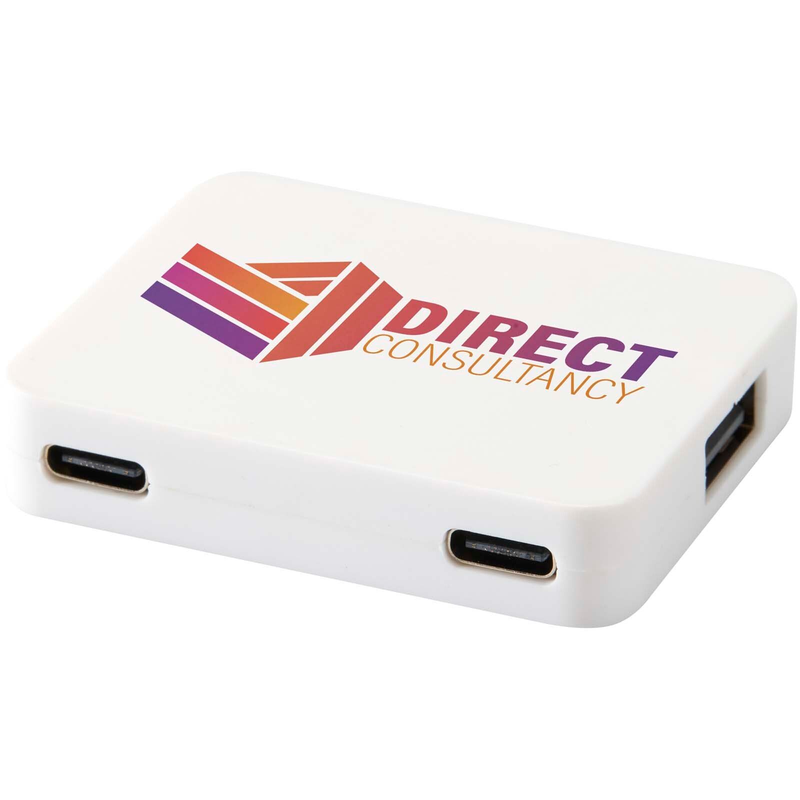 Gaia 4 Port USB Hub mit USB-A- und Typ-C-Ausgang und zwei Eingängen aus recyceltem Kunststoff - weiss-303
