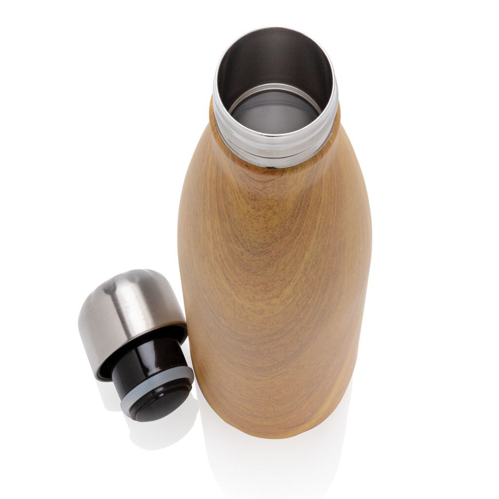 Vakuumisolierte Stainless Steel Flasche mit Holzoptik - gelb-496