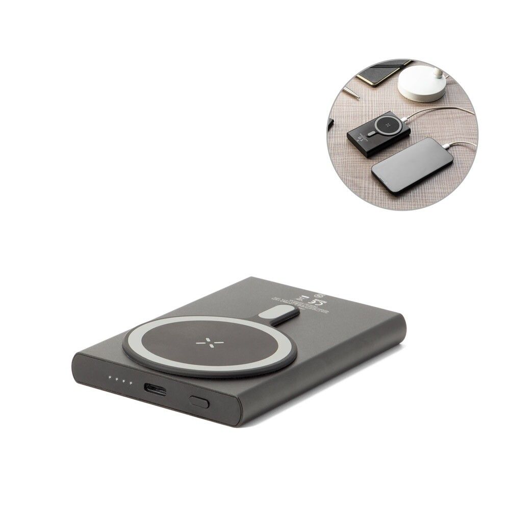 WRIGHT 5 Magnetische Powerbank mit Schnellladefunktion aus recyceltem Aluminium und recyceltem ABS, 5'000 mAh - schwarz-794