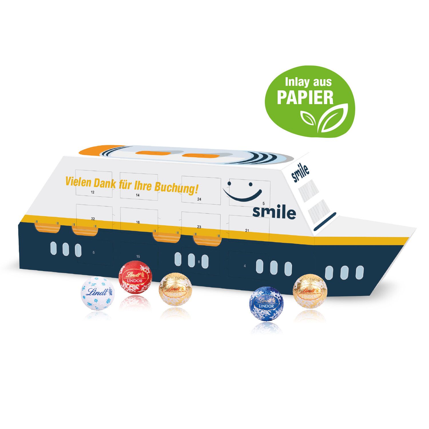 3D Adventskalender "Schiff" mit Lindt Schokolade mit Papier-Inlay-885