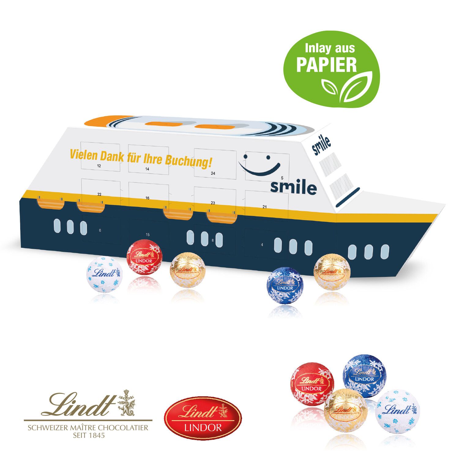 3D Adventskalender "Schiff" mit Lindt Schokolade mit Papier-Inlay-885