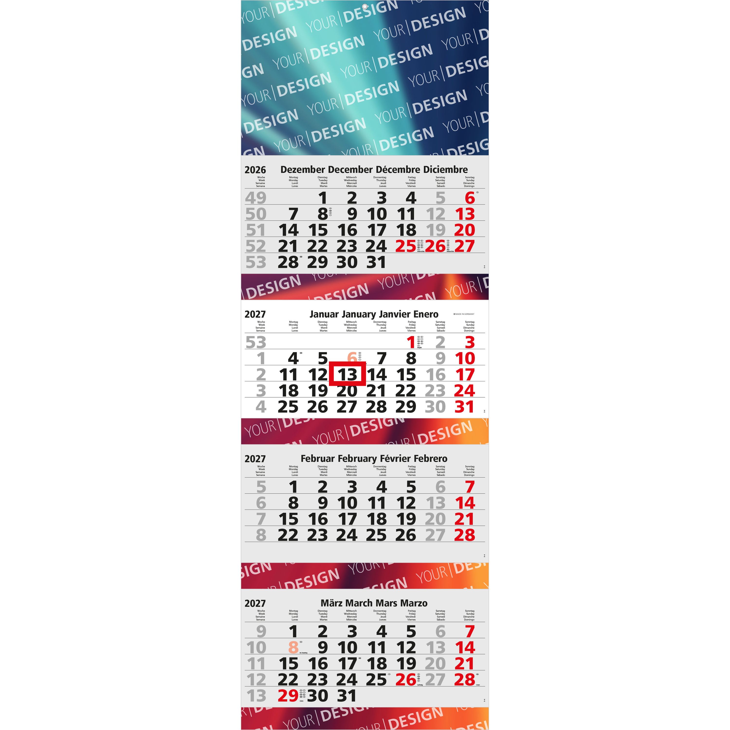 4-Monatskalender Mehrblock Quadro 4 Post-921