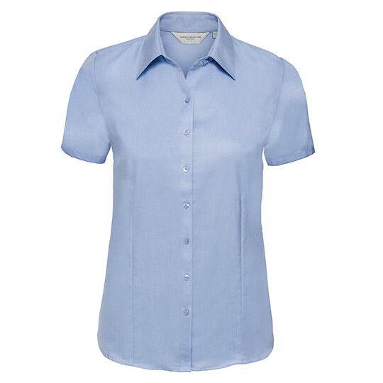 Ladies' Short Sleeve Tailored Herringbone Shirt - light blue-782