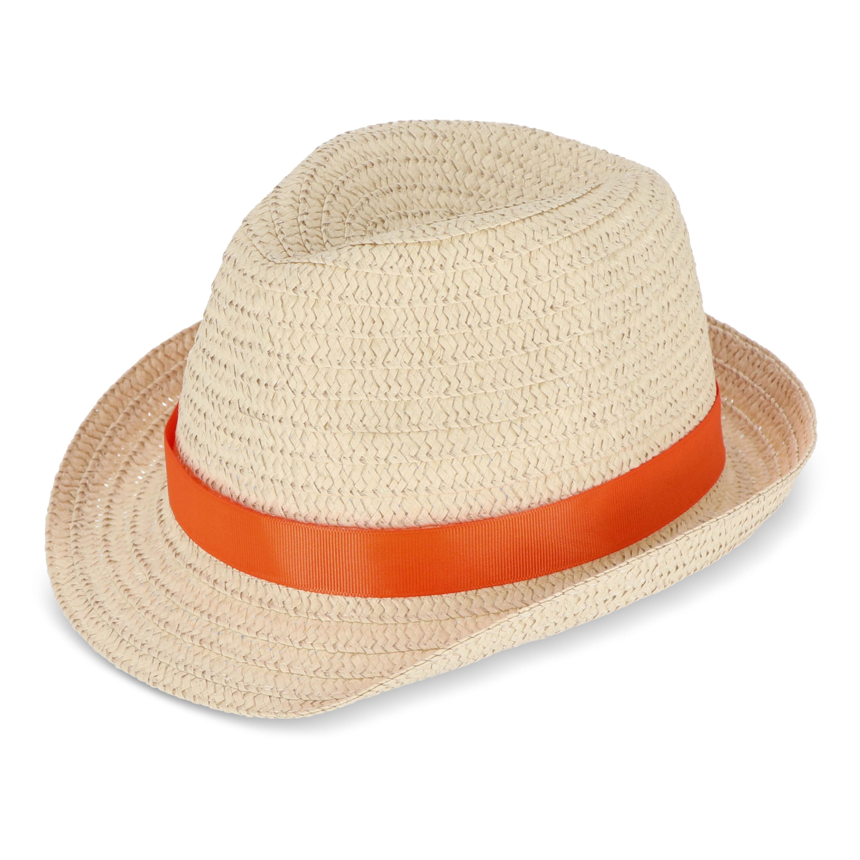 Pflanzlicher Strohhut mit farbigem Band - orange-812