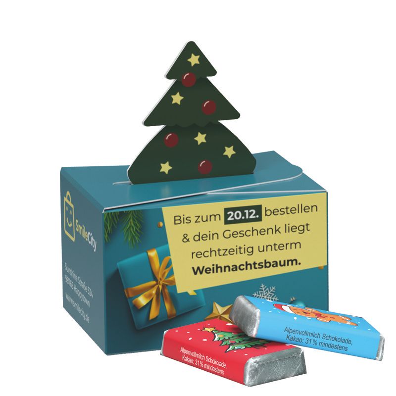 Geschenkbox Mini Tanne, Alpenmilch Schokotäfelchen-1