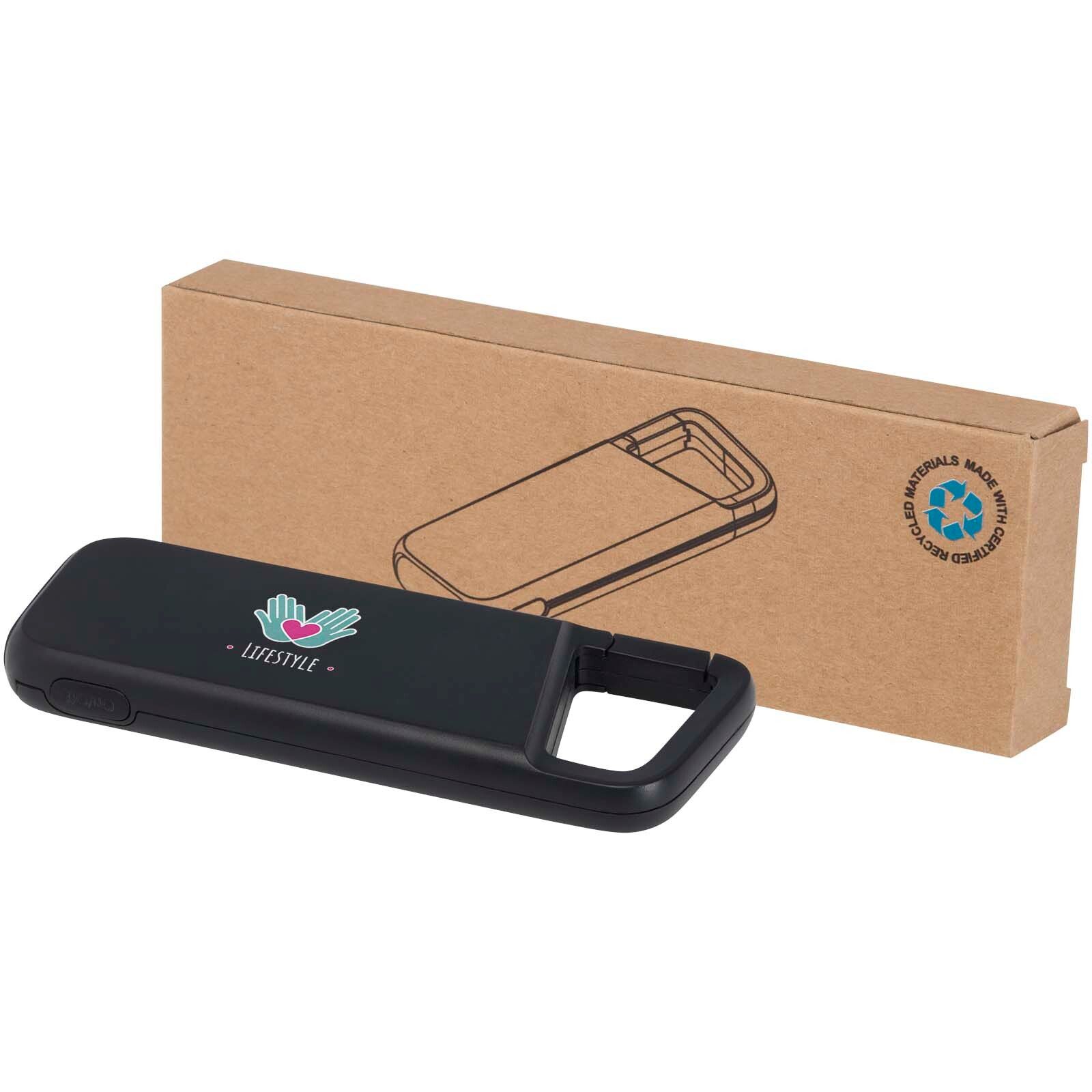 Alkes 12 W 5.000 mAh wasserfeste Powerbank aus recyceltem Kunststoff mit Karabinerhaken - schwarz-405