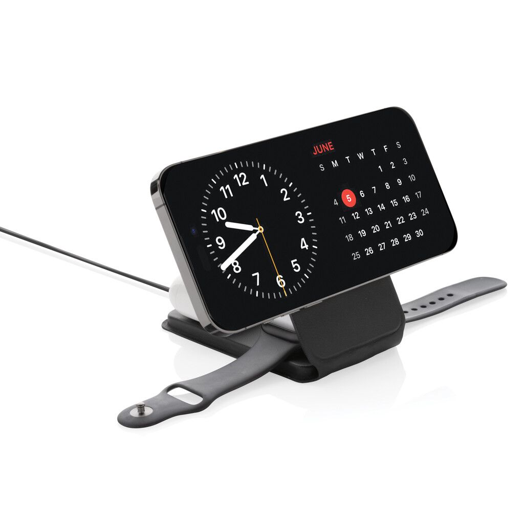 Swiss Peak 15W 3-in-1 magnetischer Wireles Charger aus rPU - schwarz-394