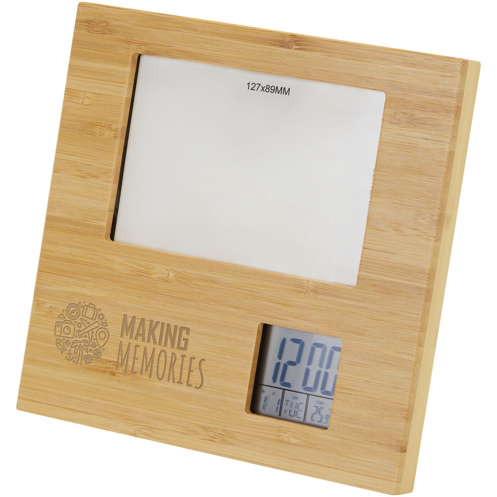 Sasa Bambus Fotorahmen Tischuhr mit Thermometer - natur-754