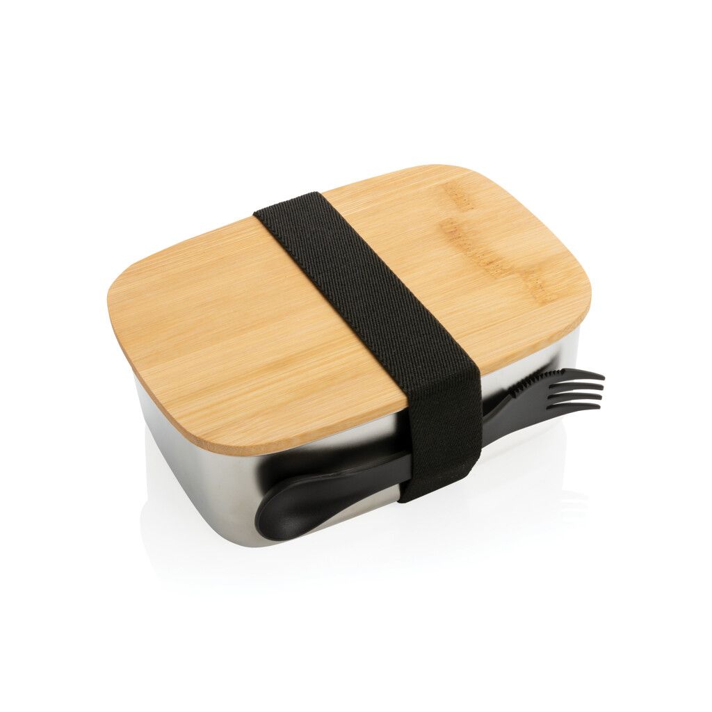 Stainless Steel Lunchbox mit Bambus-Deckel und Göffel - silber-166