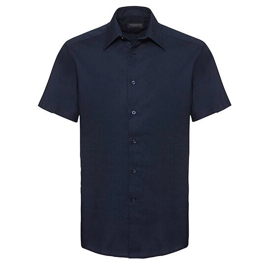 Men's Short Sleeve Tailored Oxford Shirt - bright navy-556