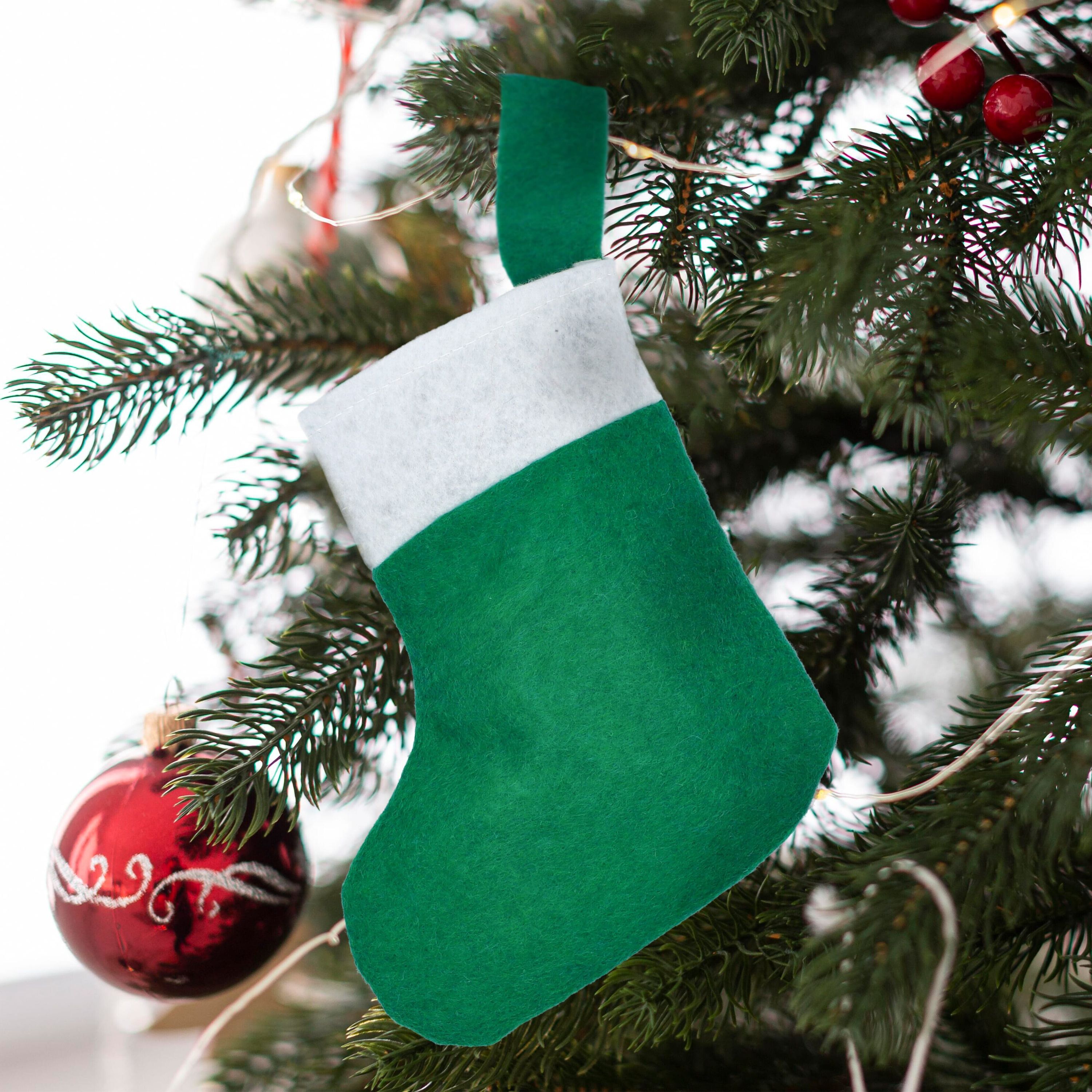 Filz-Weihnachtsstrumpf 20 cm - weiss  -  grün-714