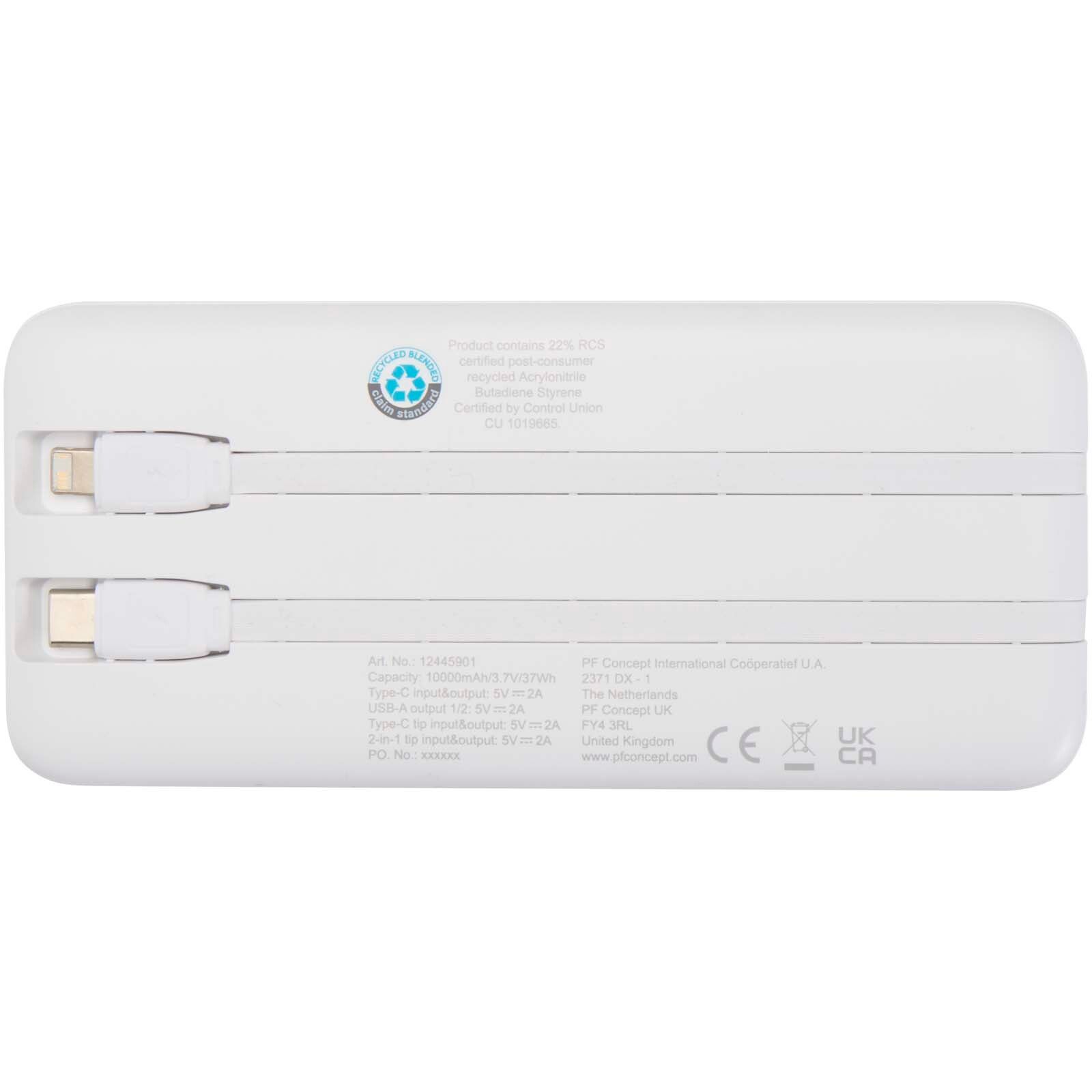 Adhil 10 W 10.000 mAh Powerbank aus recyceltem Kunststoff mit 2 integrierten Kabeln - weiss-262