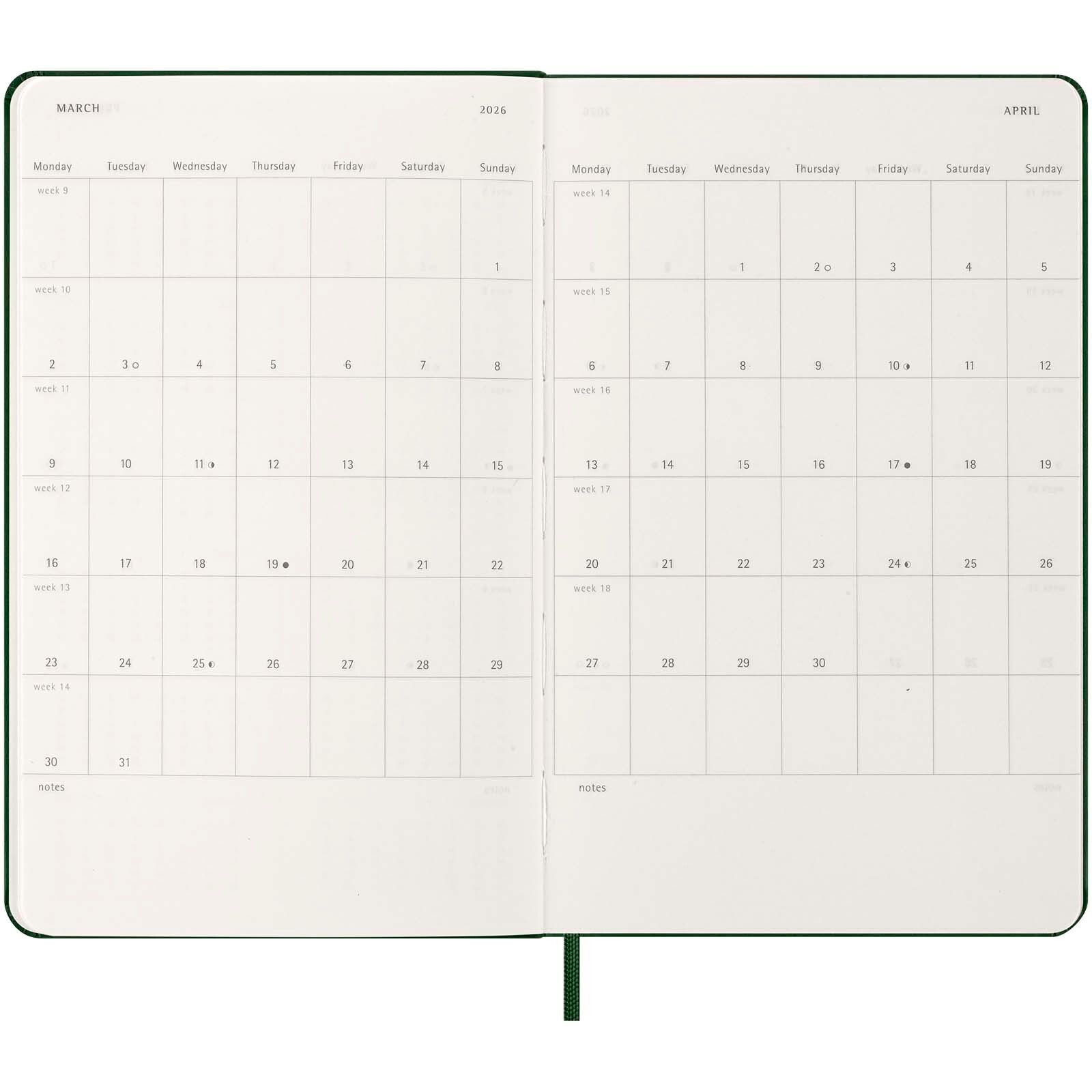 Moleskine Hardcover 12 Monate Wochenkalender L - myrtengrün-92