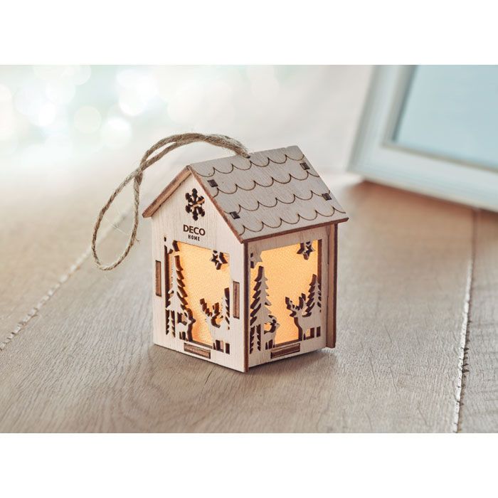Anhänger Haus mit Licht -40 PONIA - holz-292