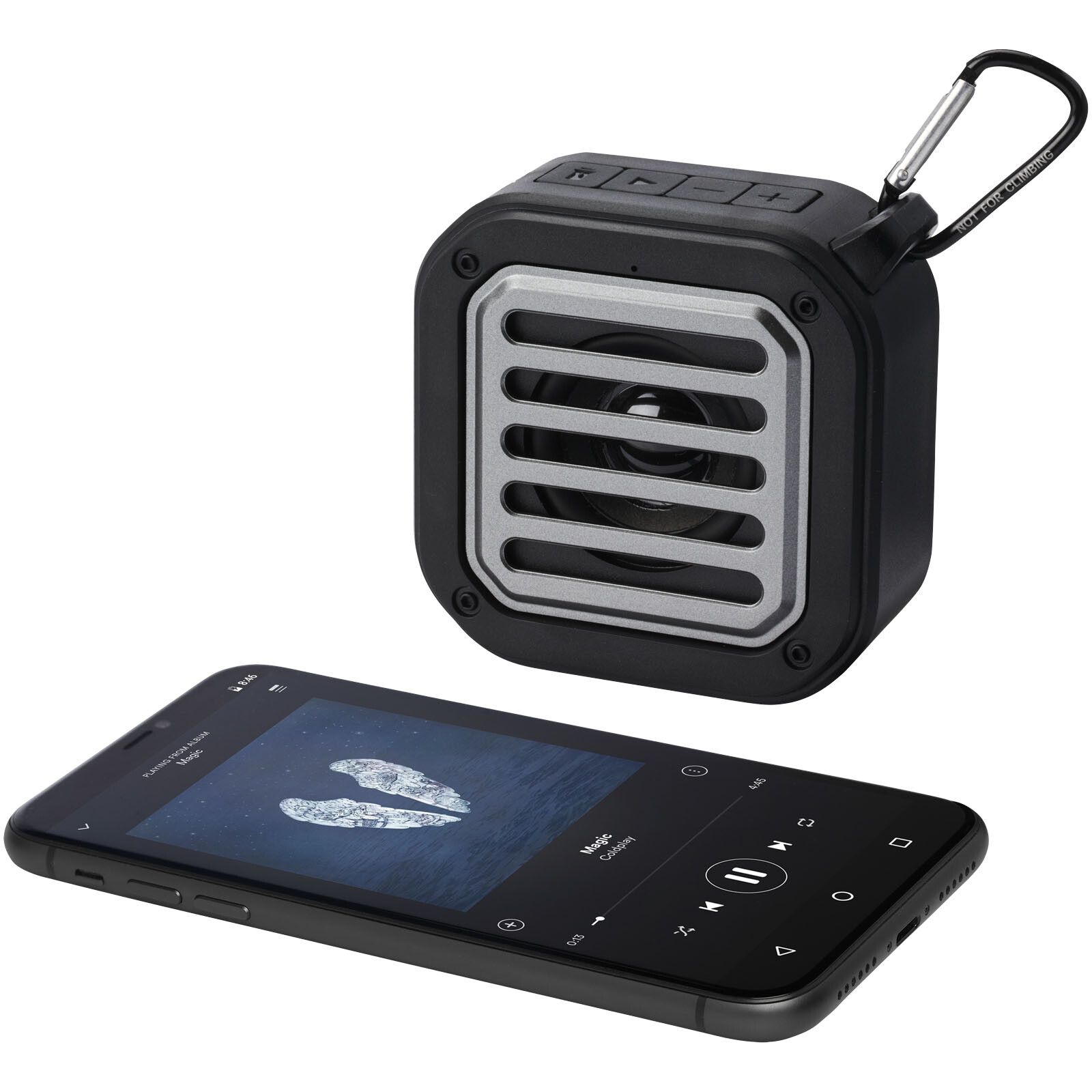 Solo 3W IPX5 Solar Bluetooth-Lautsprecher aus recyceltem RCS Kunststoff mit Karabinerhaken  - schwarz-761