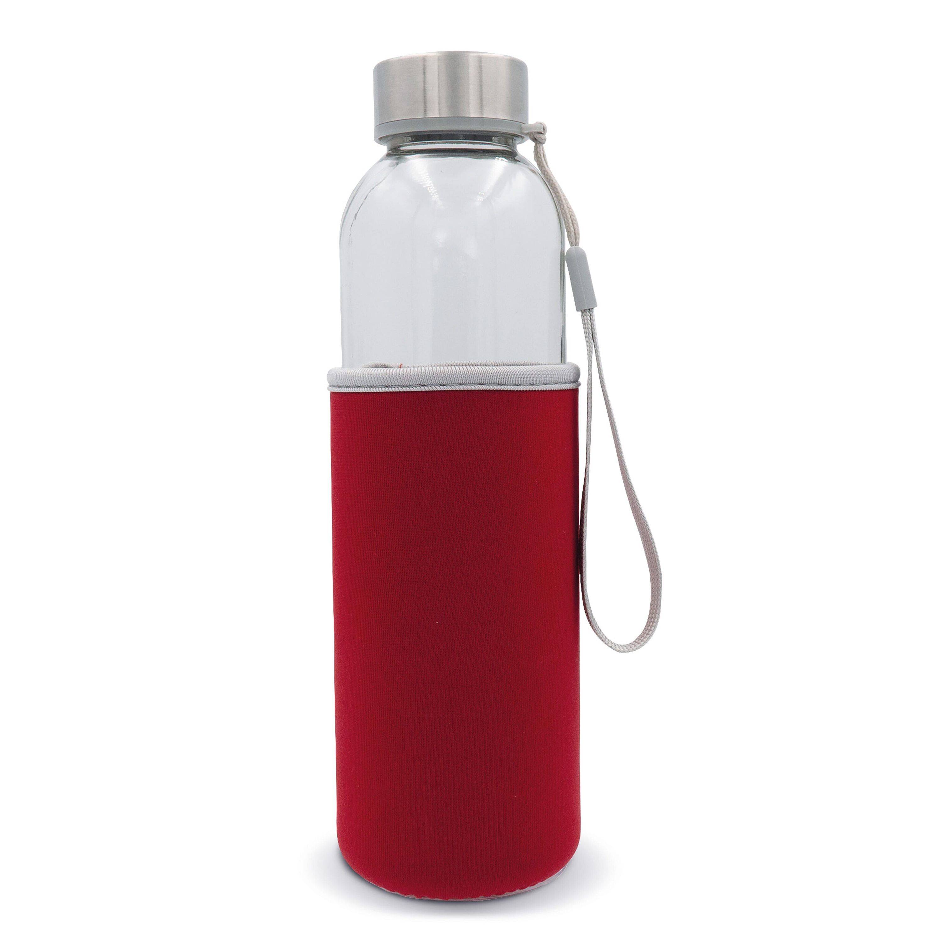 Trinkflasche aus Glas mit Neoprenhülle 500ml - transparent  -  rot-789