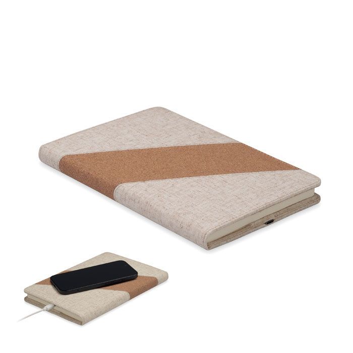 A5-Notizbuch mit 15W-Ladegerät CORTONA - beige-757