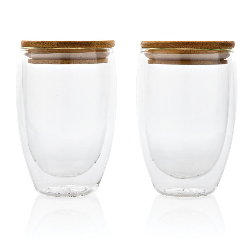 2-tlg Set Borosilikatgläser mit Bambusdeckel 350ml - transparent-836
