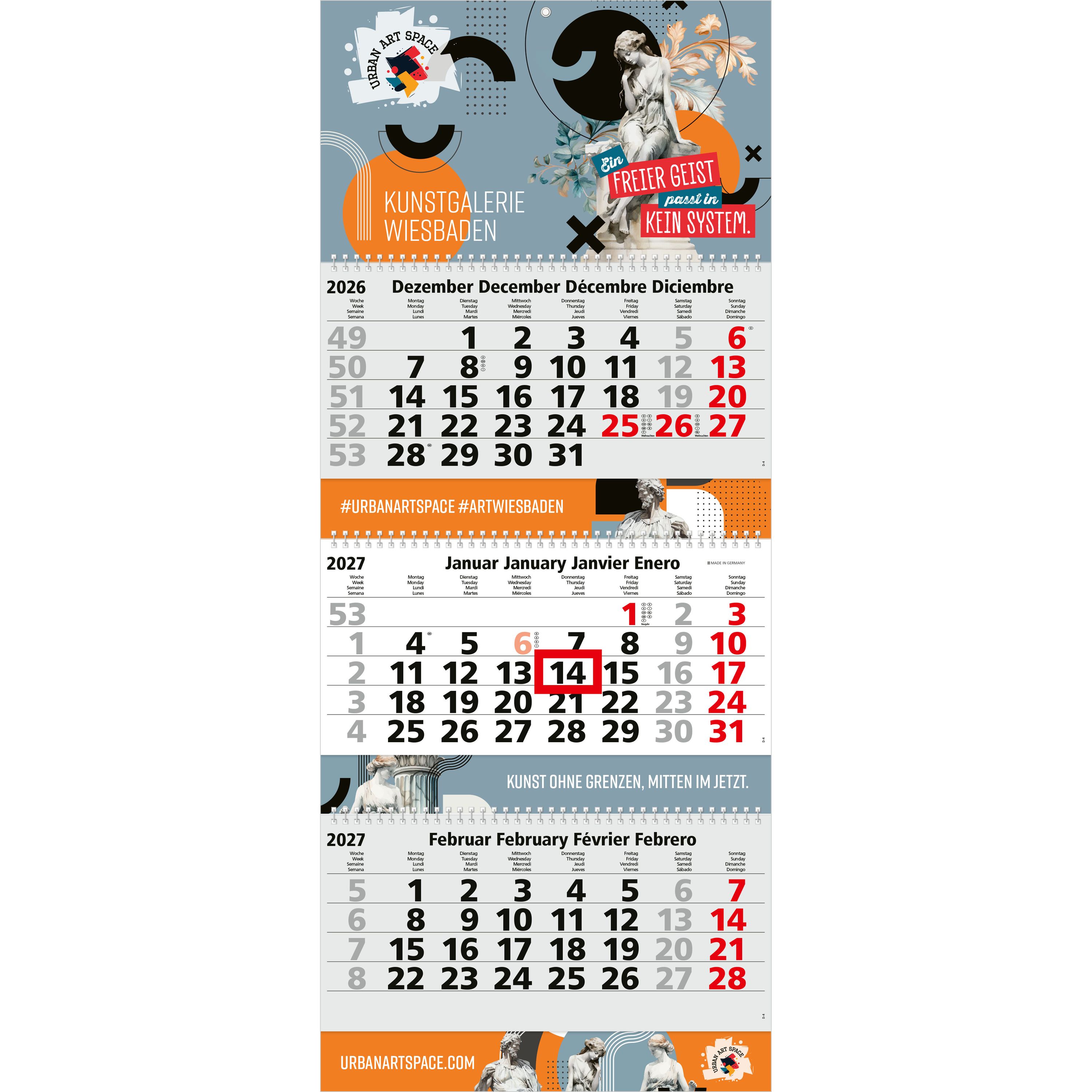 3-Monatskalender Mehrblock Maxi Wire-O 3-415