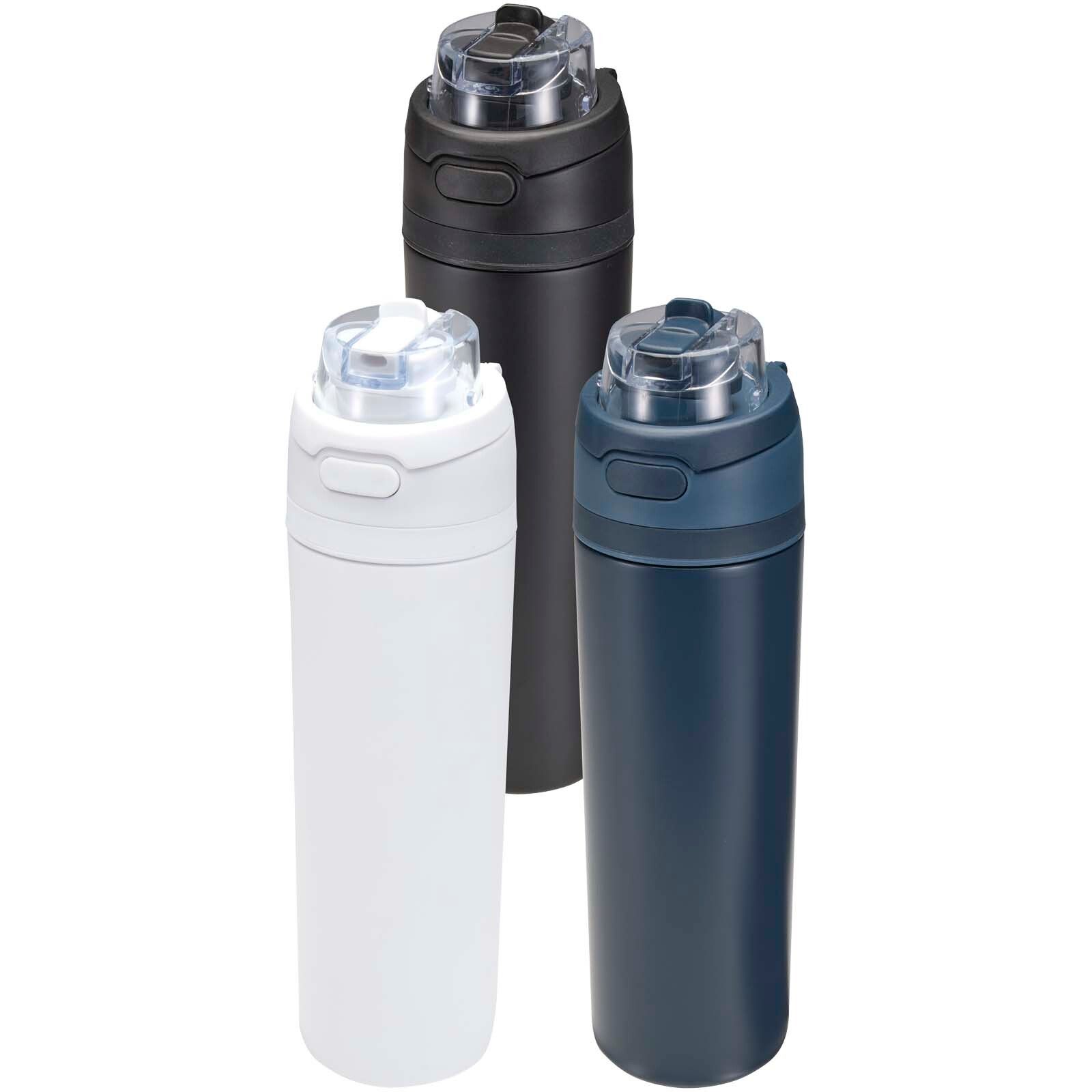 Theron 800 ml RCS Trinkflasche aus recyceltem, einwandigem Edelstahl mit Multifunktionsdeckel und Klappstrohhalm - navy-795