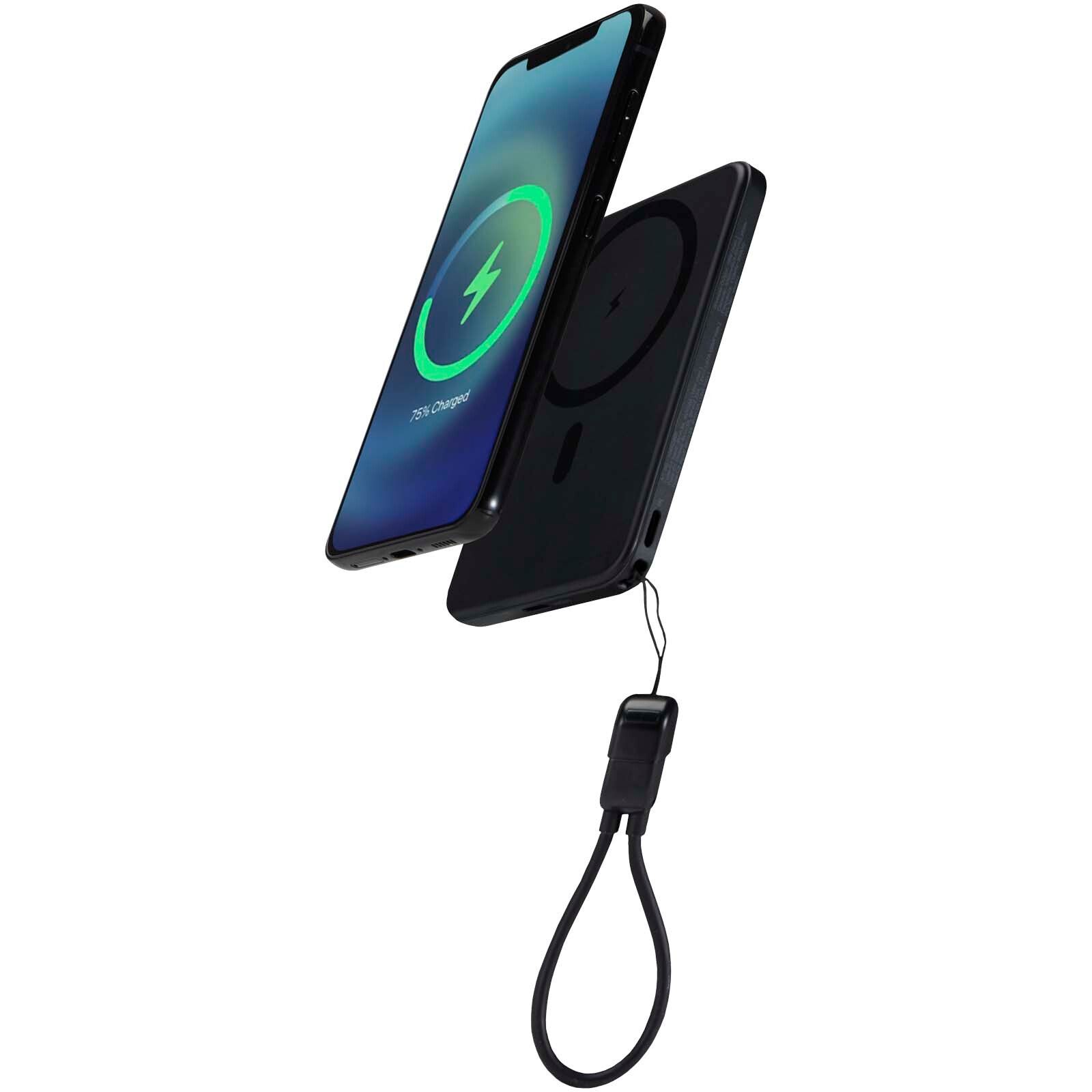 SMART 5000 mAh Powerbank aus recyceltem Kunststoff mit Magnetverschluss und Lanyard - schwarz-934