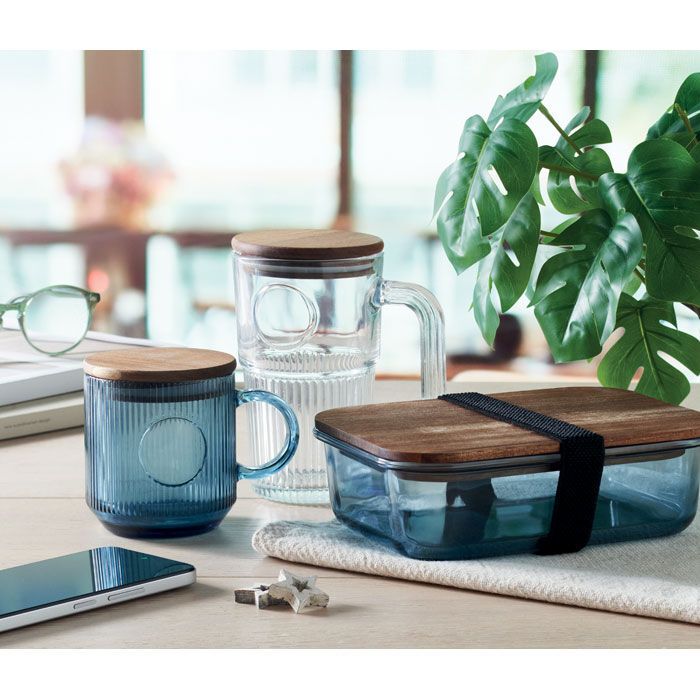 Gerippter Glasbecher 300ml VITRIO MUG - transparent blau-378