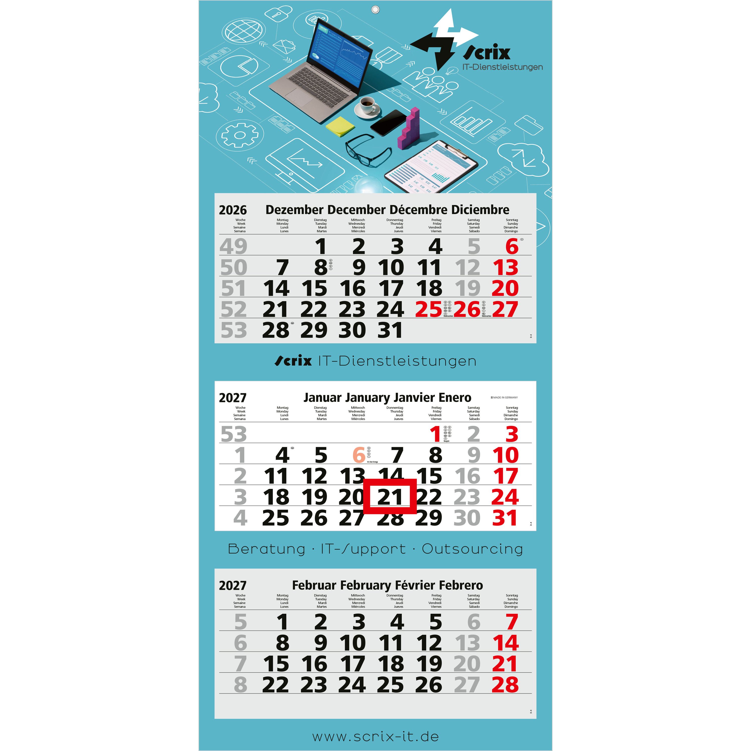 3-Monatskalender Mehrblock Maxi Light 3, Deutschland-241