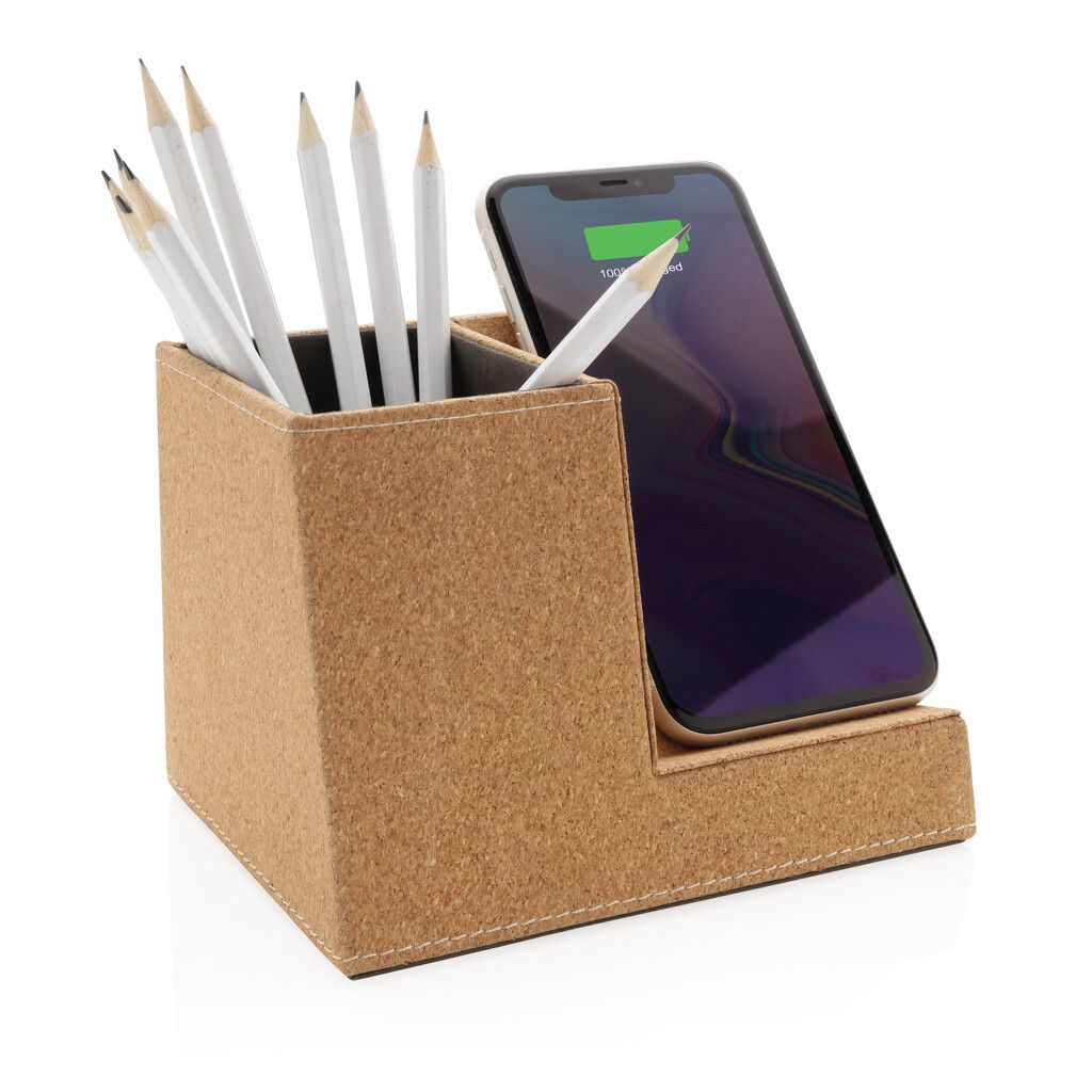 Kork Stiftehalter mit 5W Wireless Charger - khaki-243