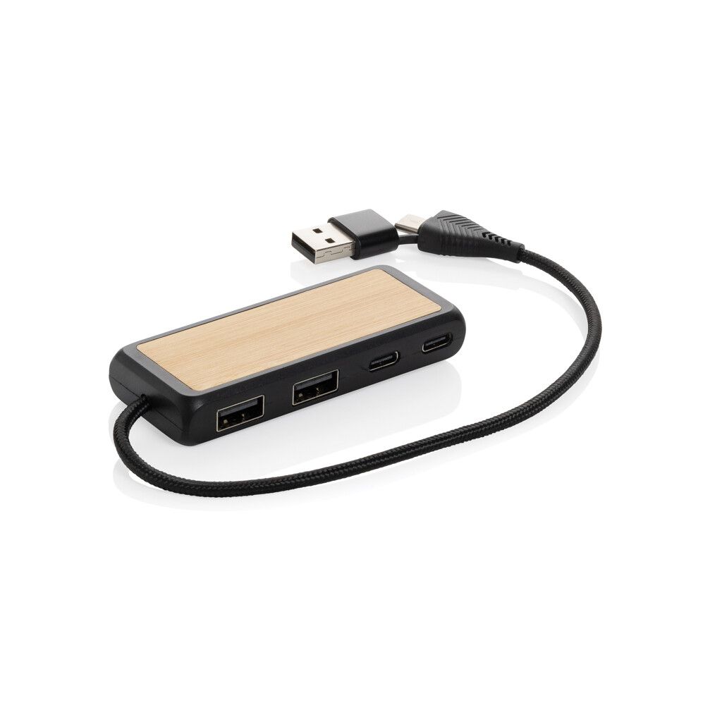 Link Dual Input USB Hub aus RCS rec. Kunststoff und Bambus - schwarz-490