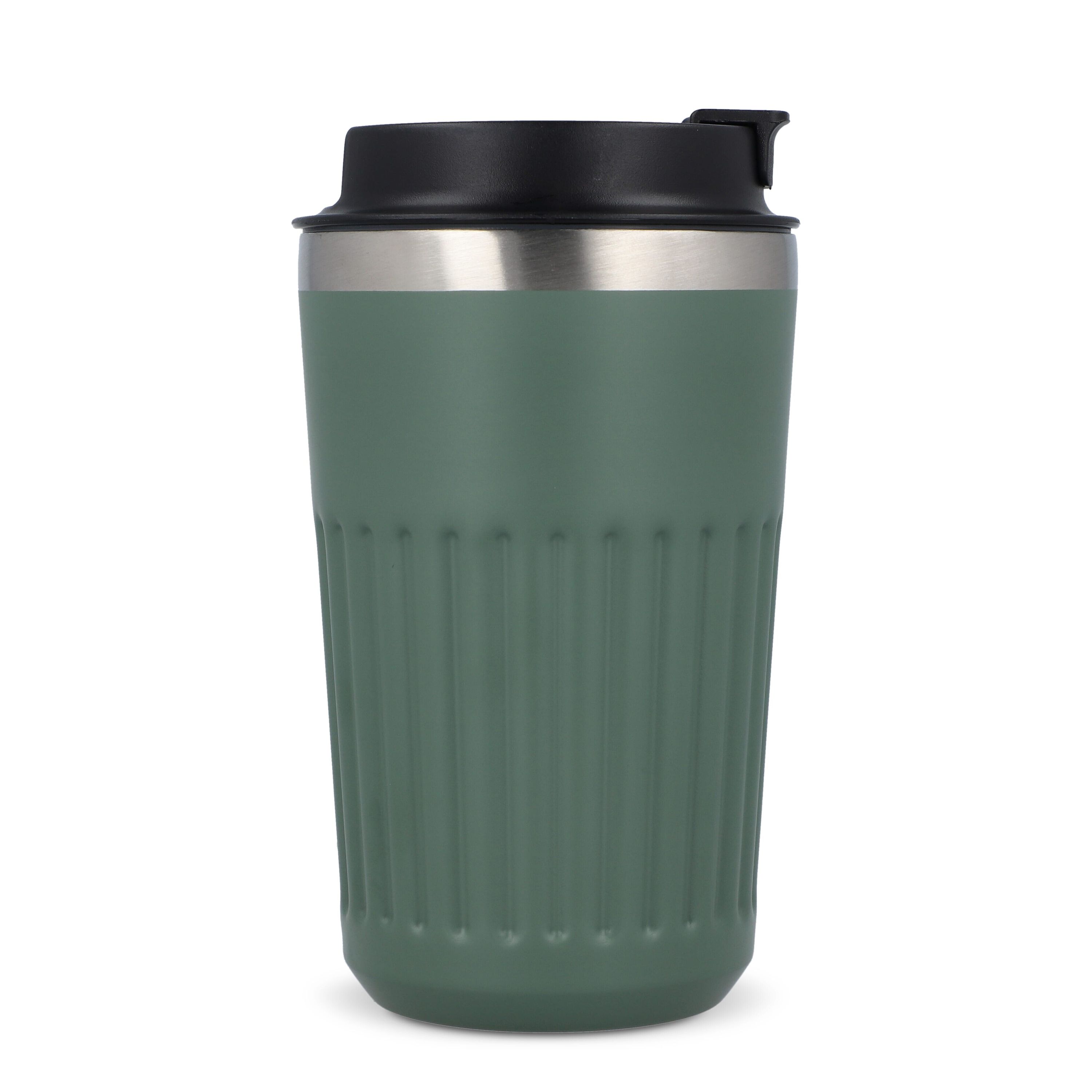 Recycelter Edelstahl-Thermobecher für Kaffee zum Mitnehmen, 400 ml - olivgrün-745