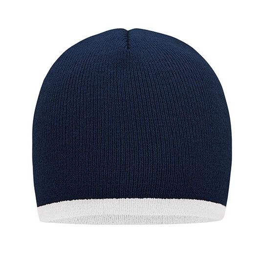 Beanie With Contrasting Border - navy - white-654