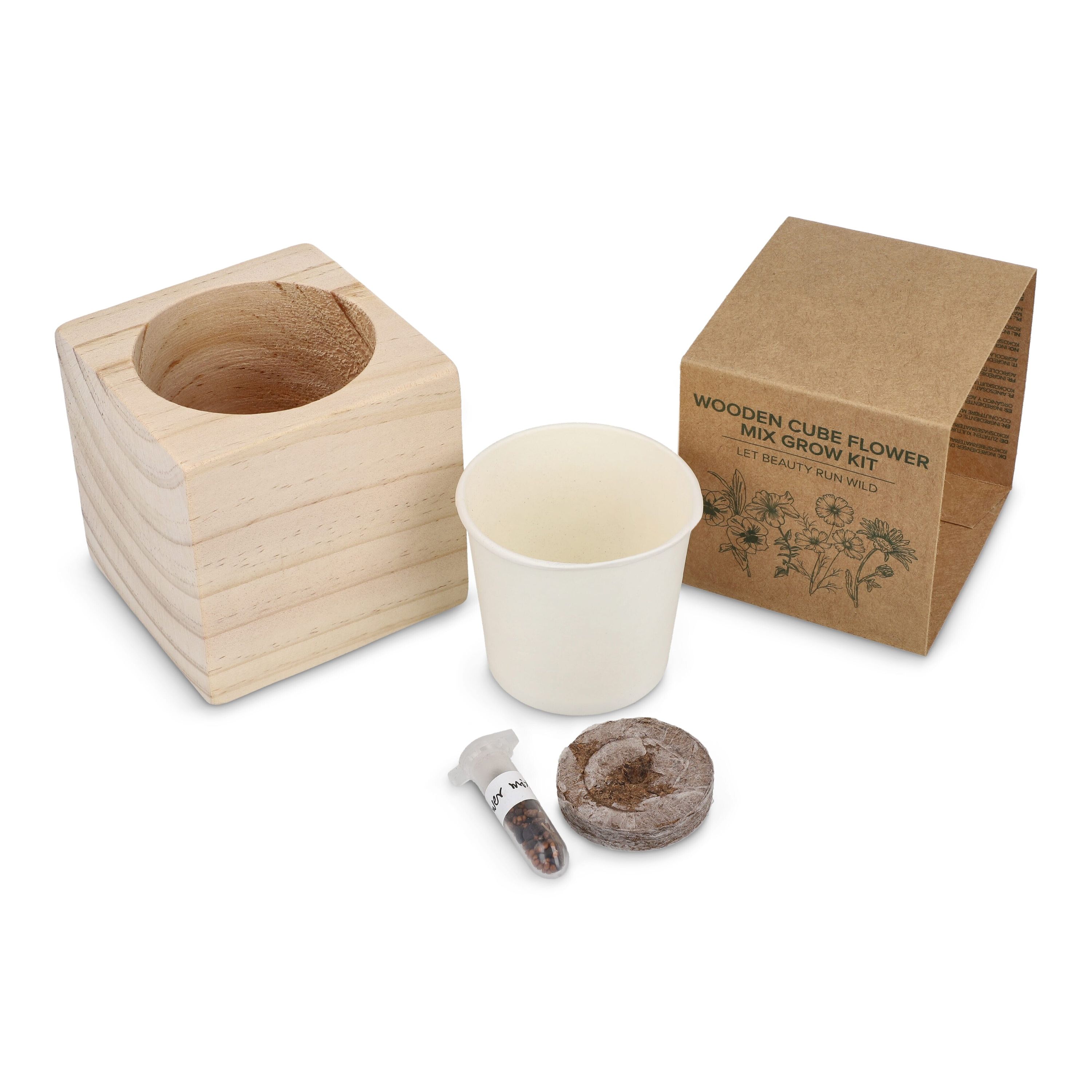 FSC-Holzpflanzgefäß-Set – Blumenmischung - natur-843