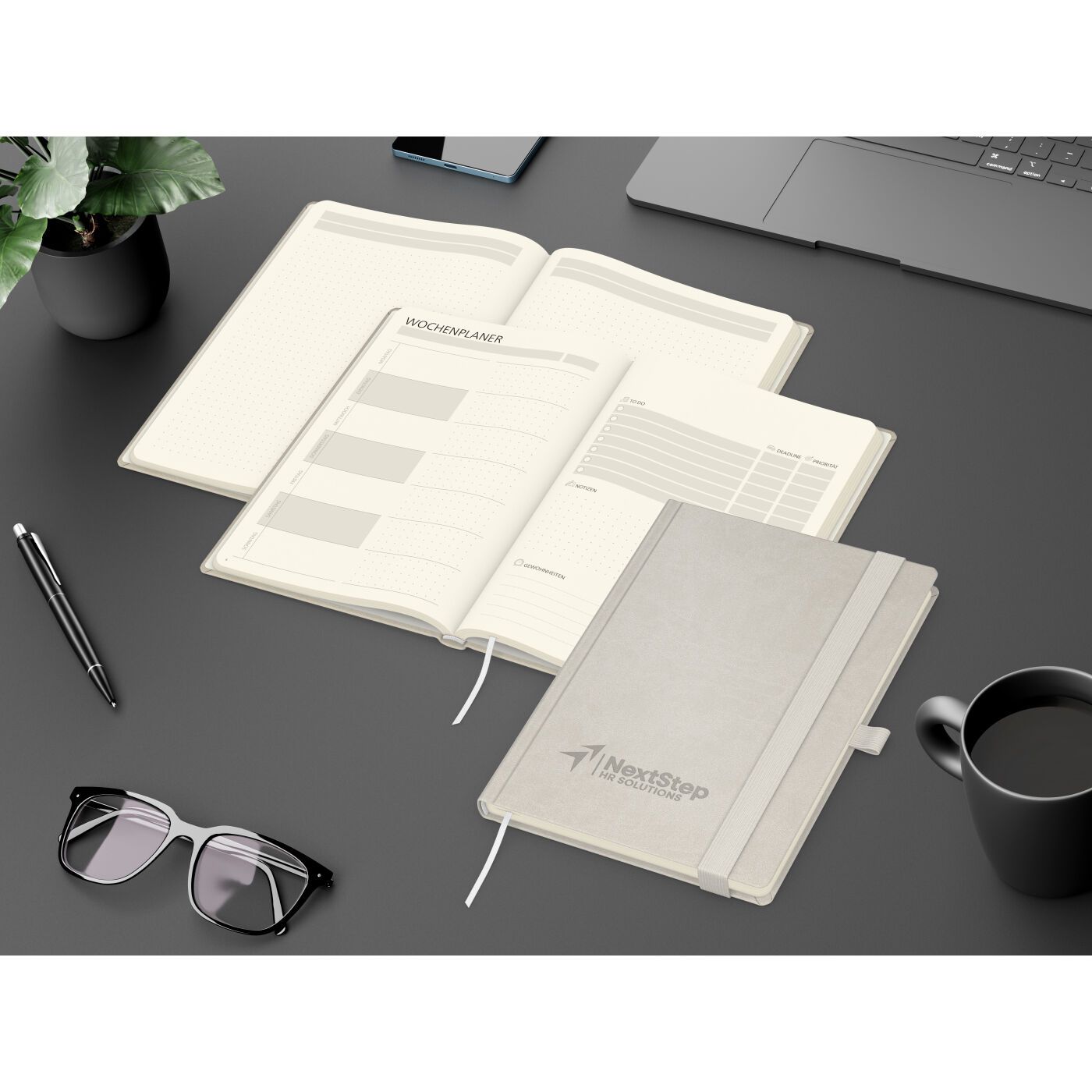 Notizbuch orgaLine Mainbook, Creme, steingrau-511