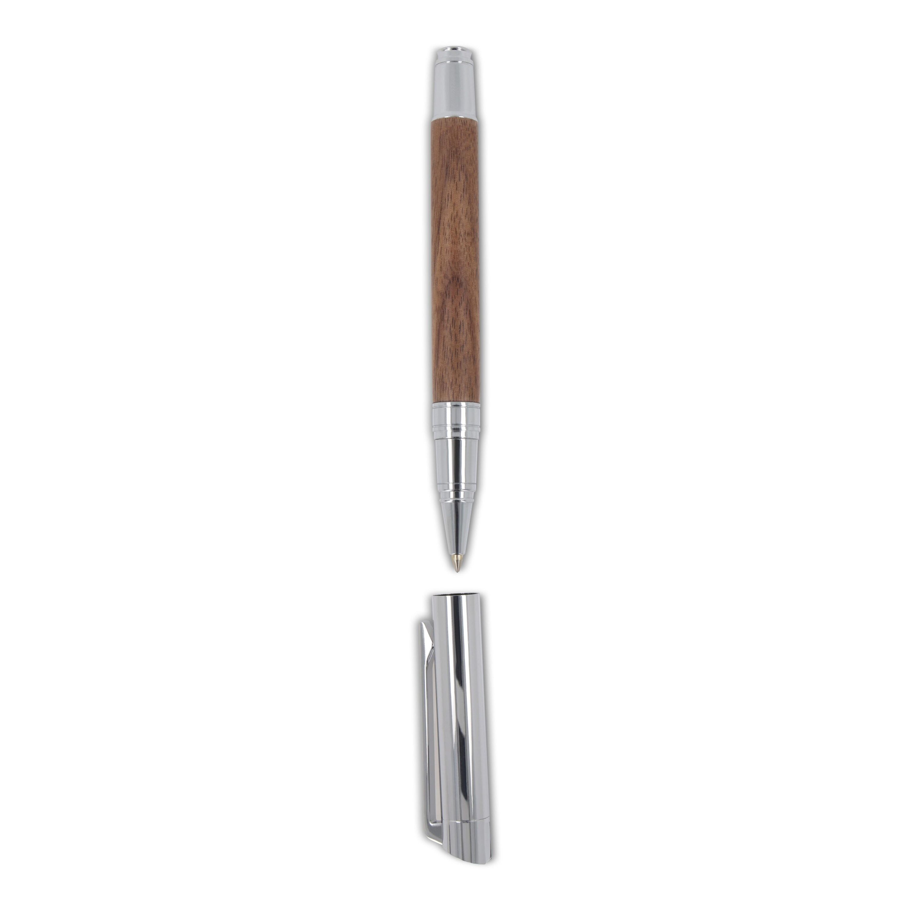 Set Kugelschreiber und Rollerball aus Metall Nussbaumholz in Geschenkbox - holz-727
