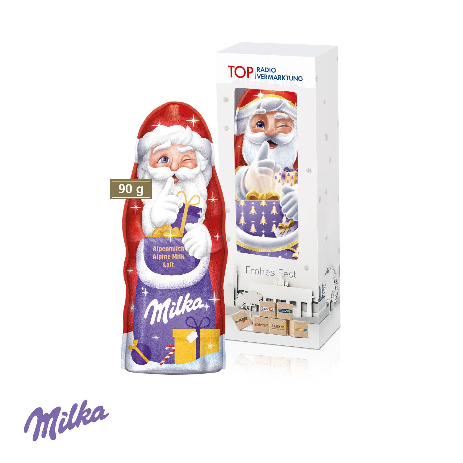 Milka Weihnachtsmann 45g, in individueller Werbekartonage-216