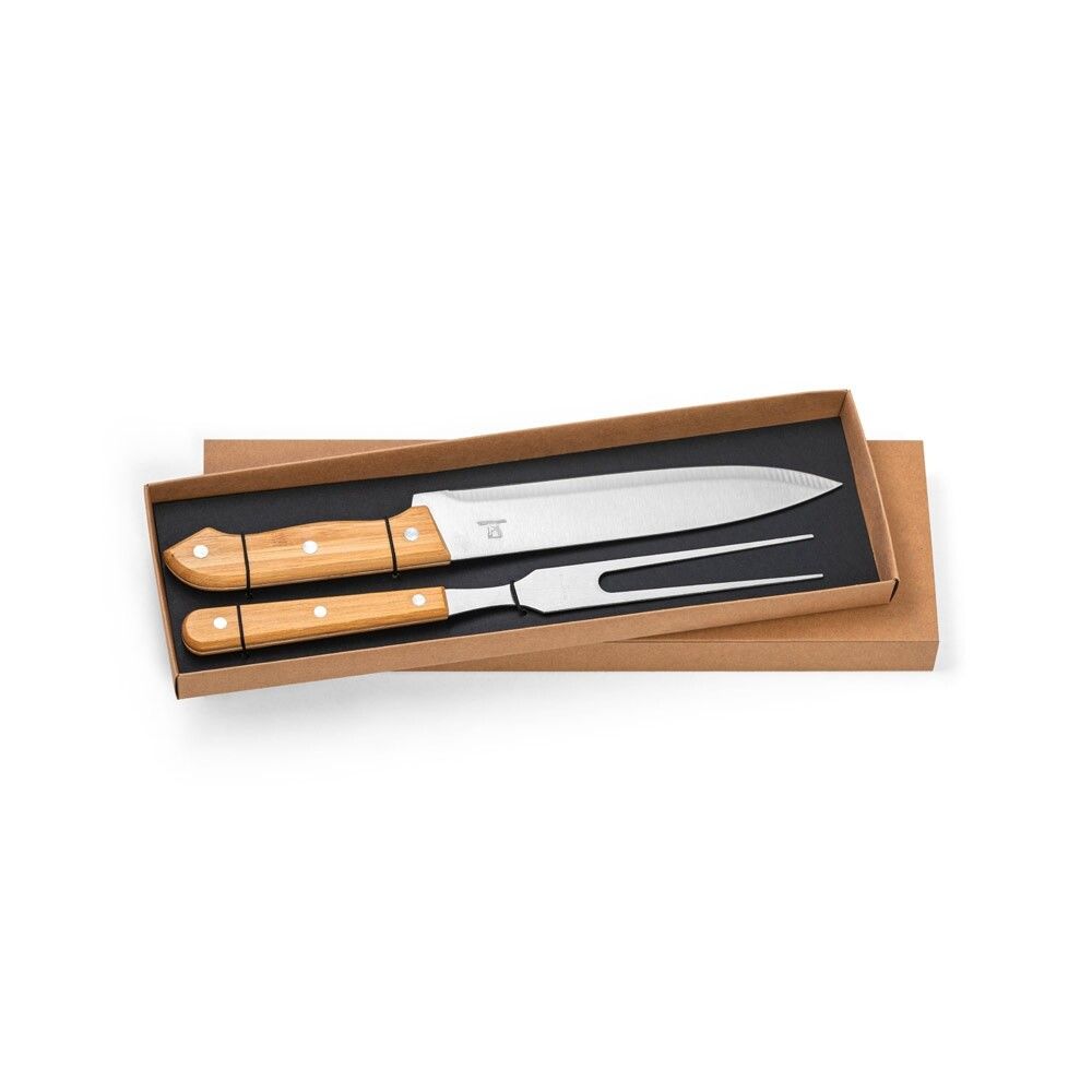SALSA Grill-Set Bambus & Edelstahl, 2-teilig: Grillgabel & Messer - natur-797
