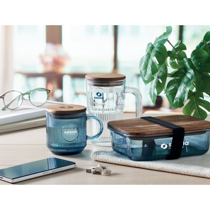 Gerippter Glasbecher 300ml VITRIO MUG - transparent blau-183
