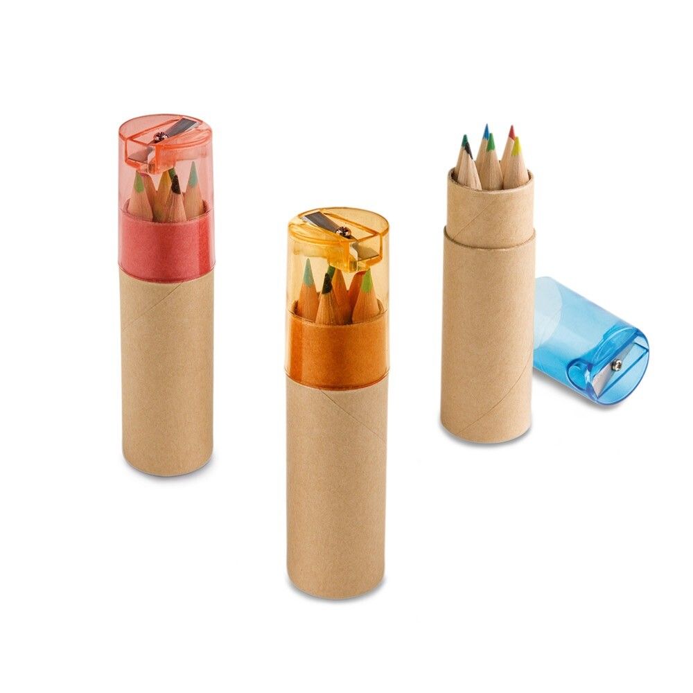 ROLS Bleistiftbox mit 6 Buntstiften und einem Deckel mit Anspitzer - orange-25