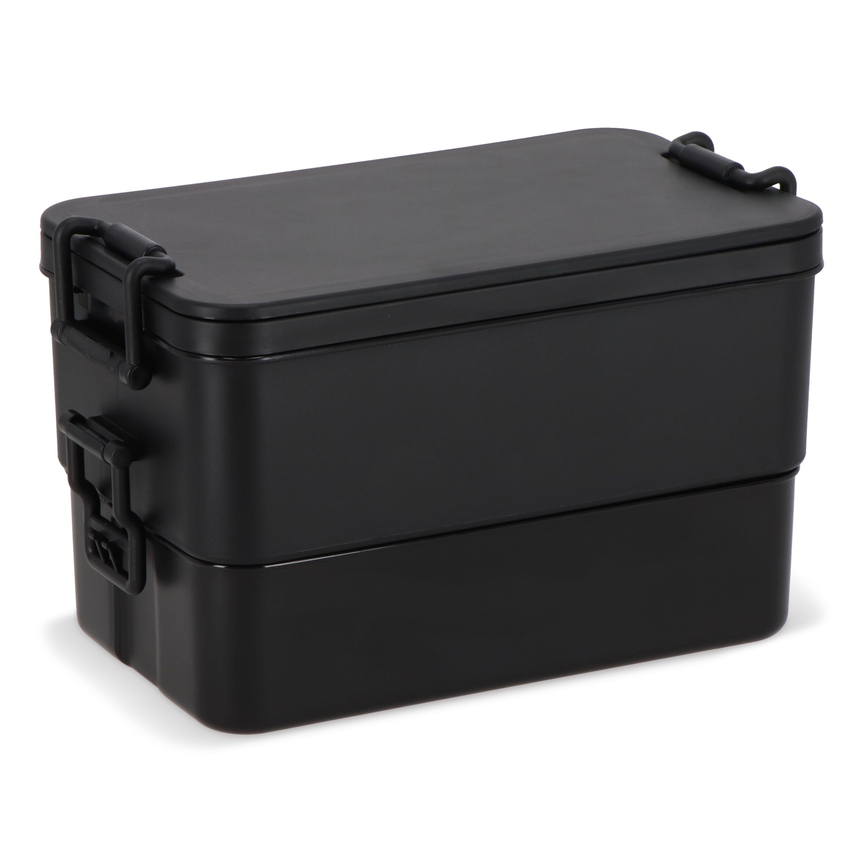 Doppelte Lunchbox mit Besteck - schwarz-421