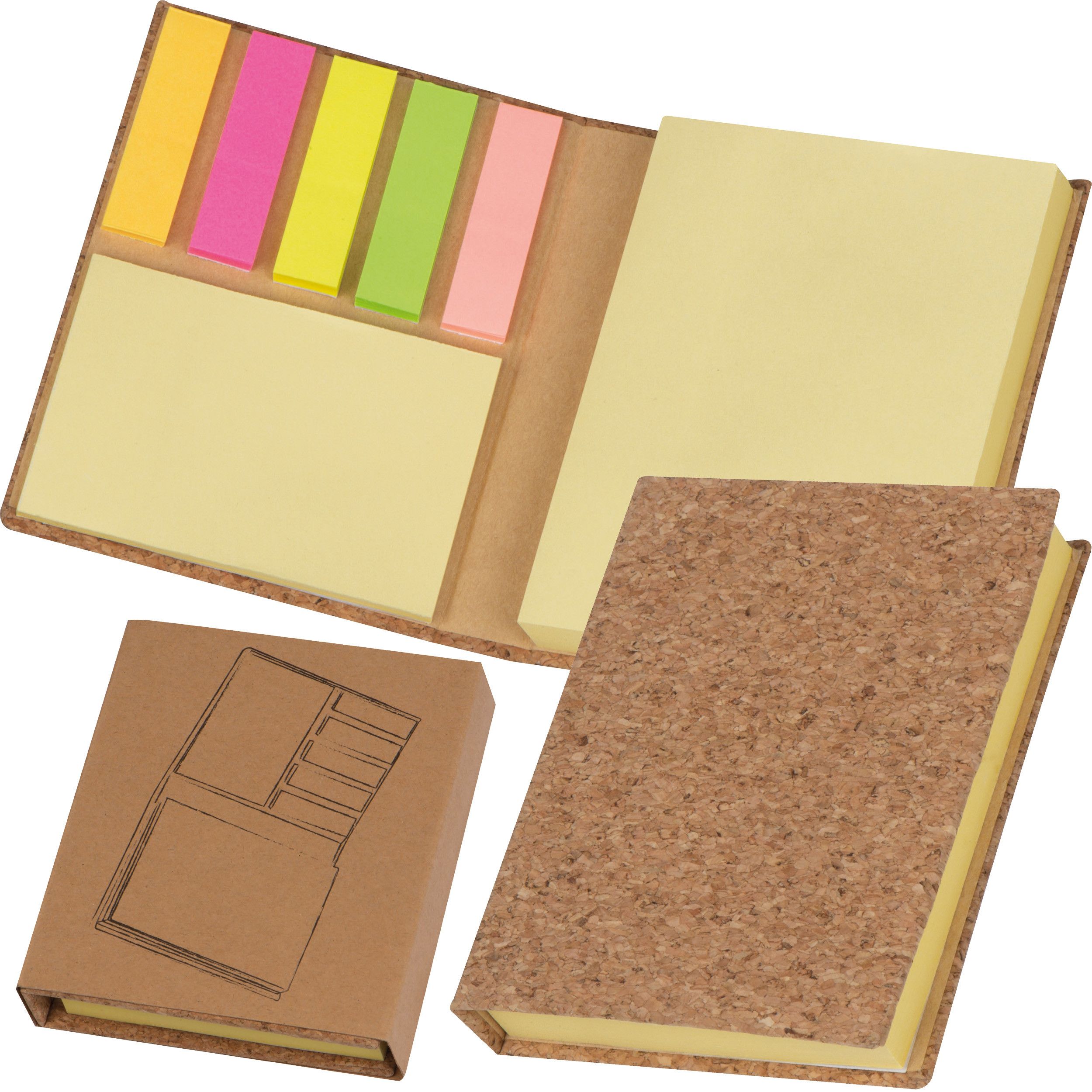 Haftmarker- und Haftnotizbuch mit Korkumschlag - beige-3