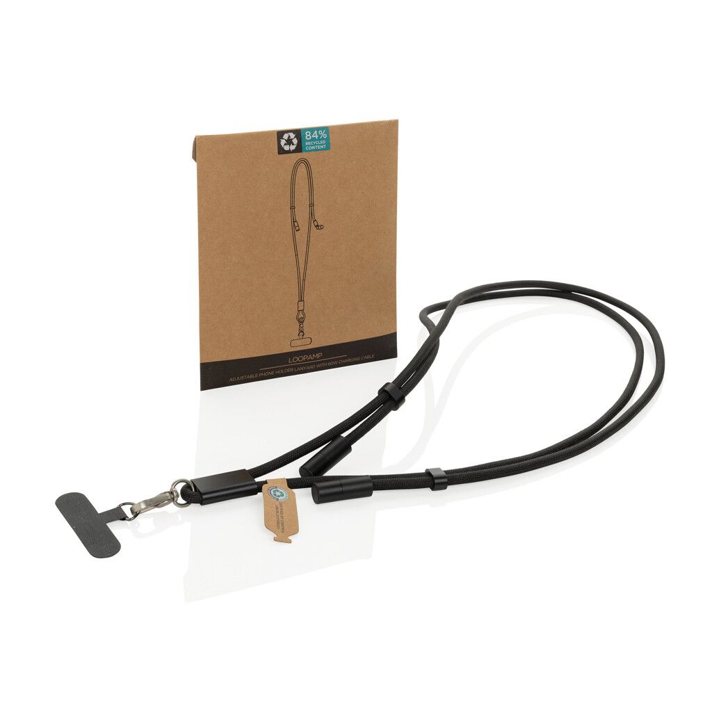 LoopAmp verstellbares 160cm 60W Telefonkabel aus RCS rPET - schwarz-499