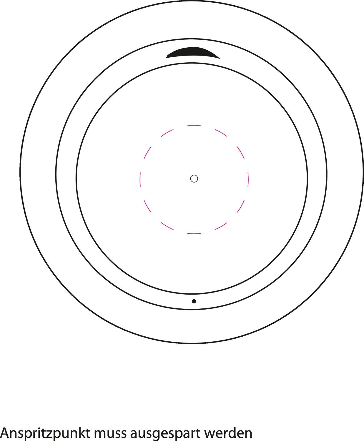 Veredelungsposition in Deckel (Anspritzpunkt ausgespart)