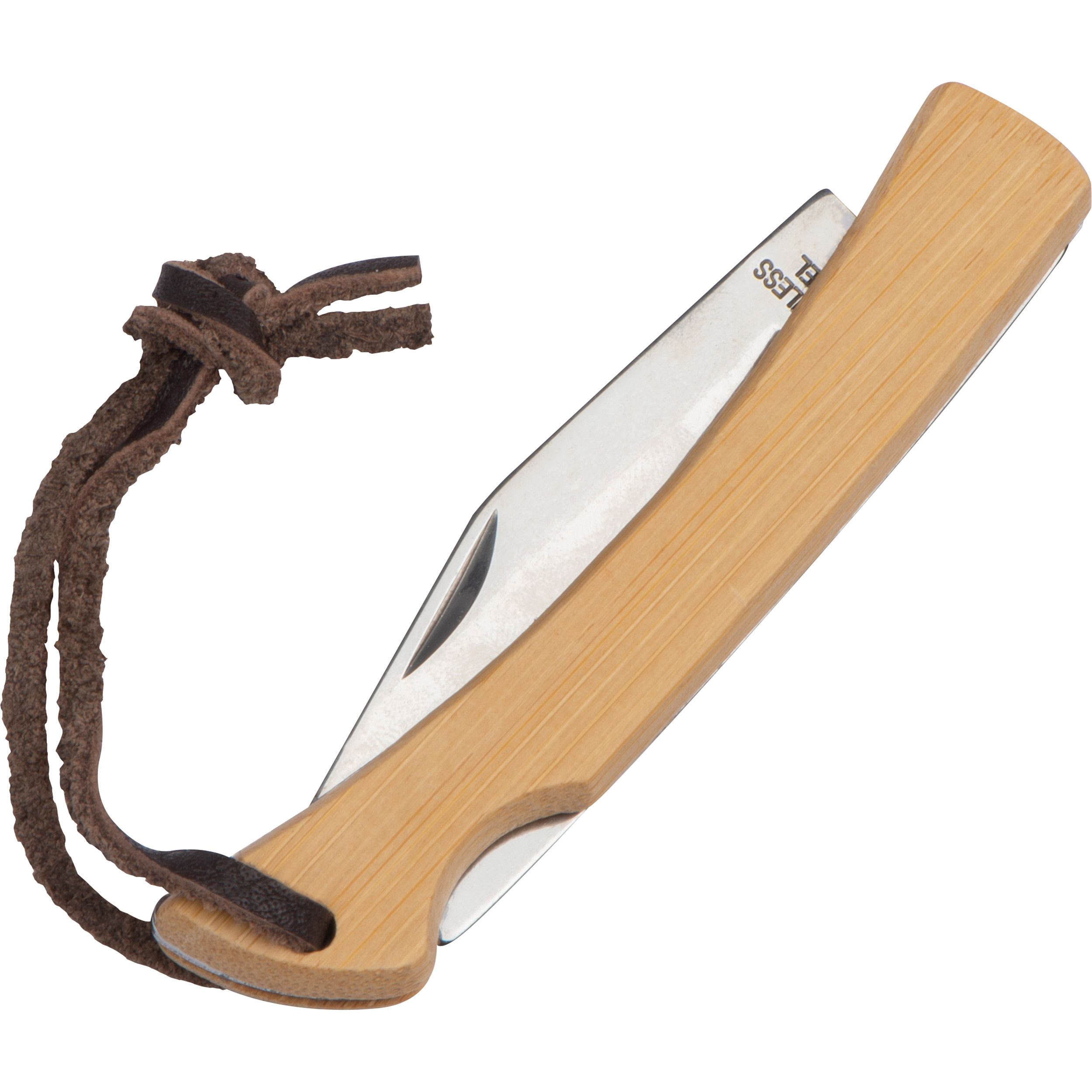 Taschenmesser mit Bambusschalen und Aufhängeschlaufe - beige-464